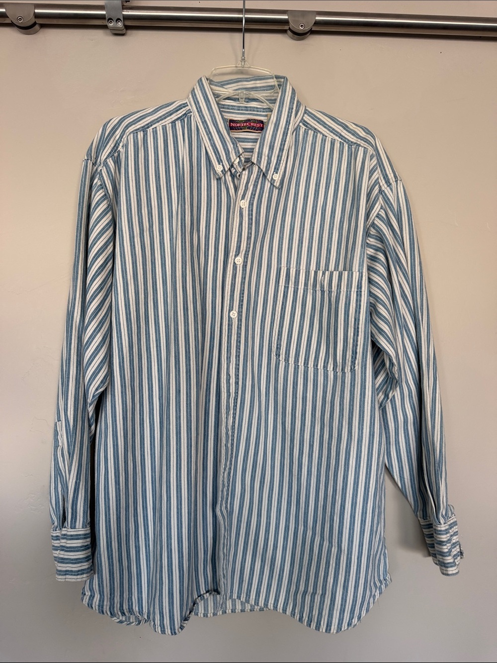 Vintage Northcrest Light Blue and White Vertical Stripe Button-Down Shirt